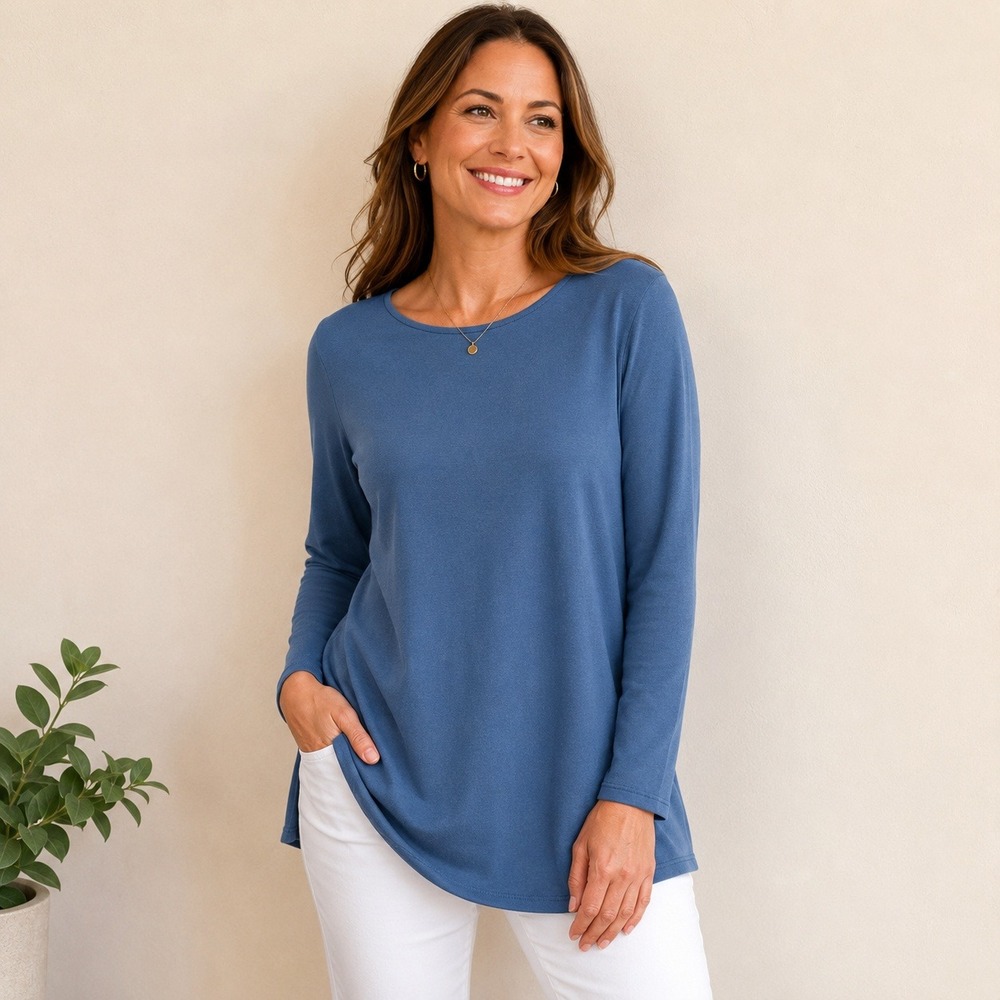 Pure Jill Luxe Tencel Asymmetrical‎ Tunic Top Slate Blue Womens Large Tall L T